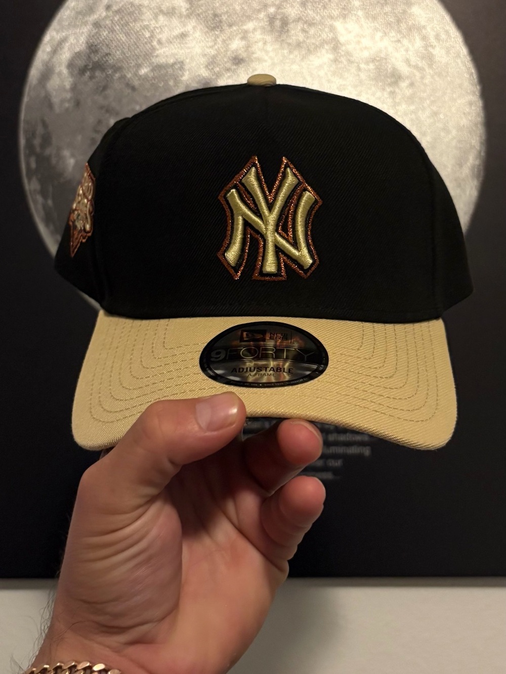 New Era Black and Tan NY Yankees Embroidered World Series Patch Adjustable Hat